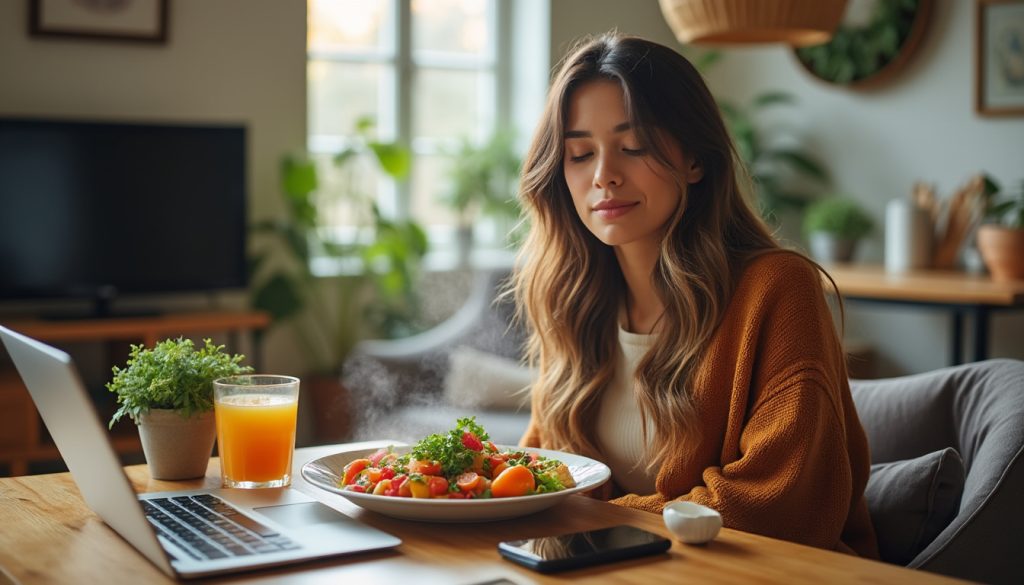 téléphone, télévision, travail : découvrez pourquoi manger sans distraction favorise le plaisir, la pleine conscience et une meilleure écoute de ses sensations.